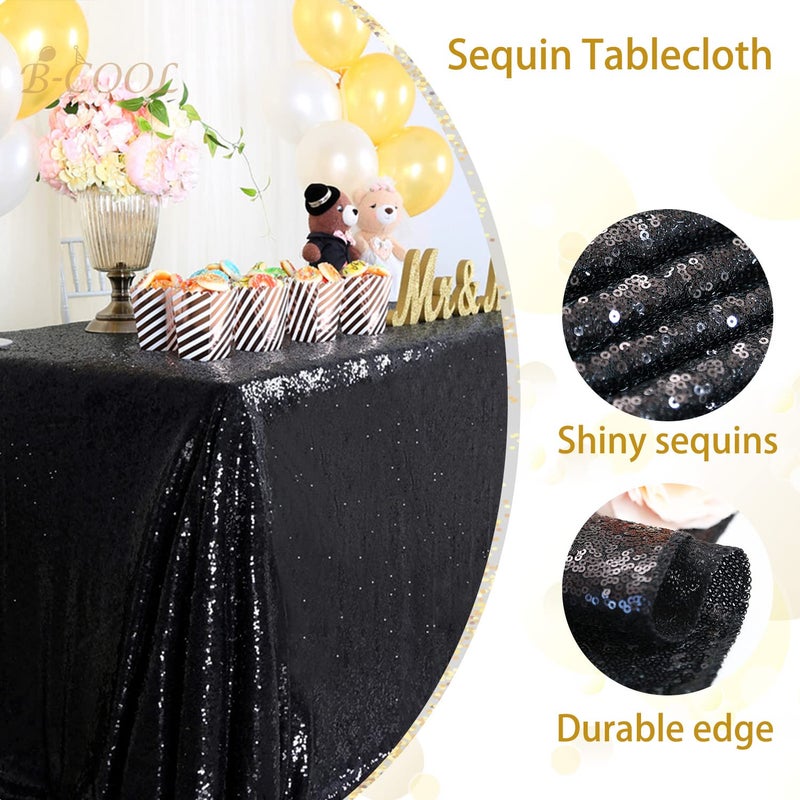 B.Cool B-COOL Black Sequin Tablecloth Halloween Shimmer Tablecloth 50x80-inch Rectangular Table Overlays for Wedding Birthday Party Prom Table Decorations - Image 3